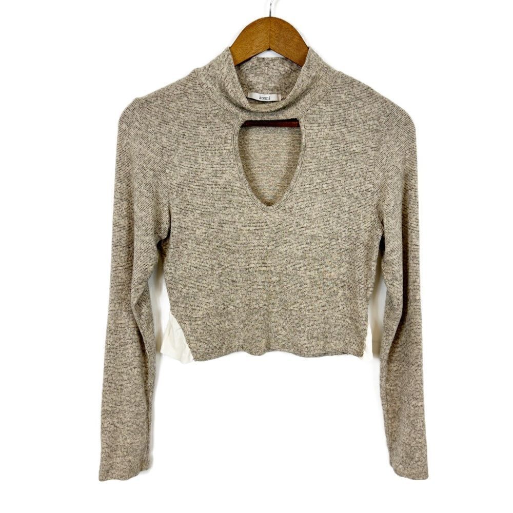 Acemi Mock Neck Cutout Long Sleeve Crop Top